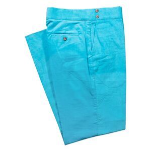 Mens 34 Gurkha Pants Turquoise Blue Corduroy High Waist Flat Front Straight Fit